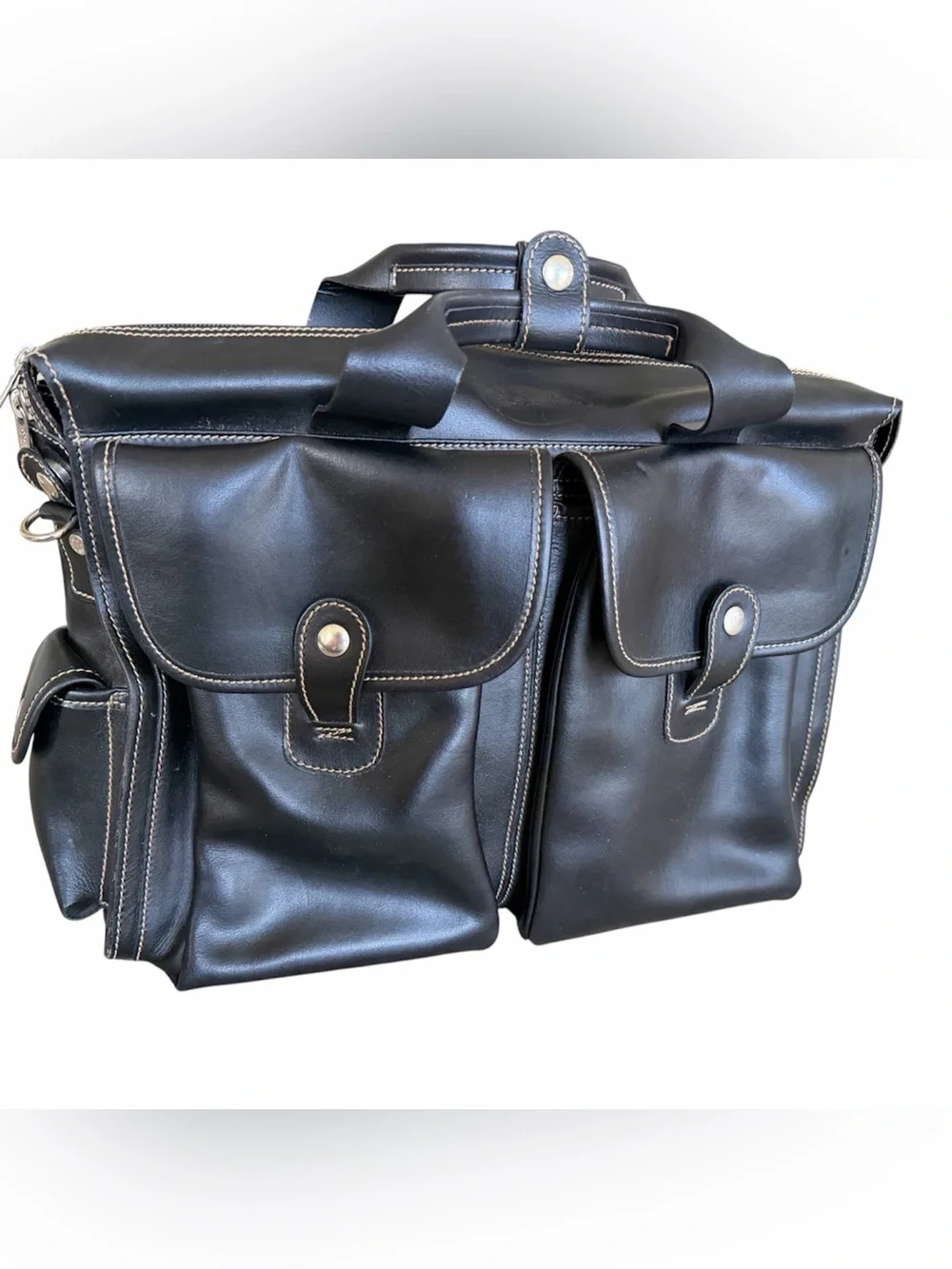 Barantani Shiny Leather Messenger Bag Laptop Attaché with Front Pockets
